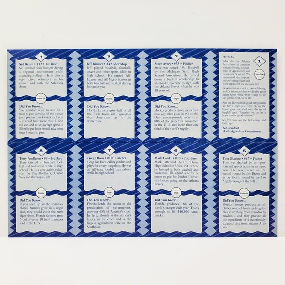 Atlanta Braves Vintage 1993 Nutrition Edition Baseball Cards Sheet Uncut 90s MLB - Picture 5 of 12